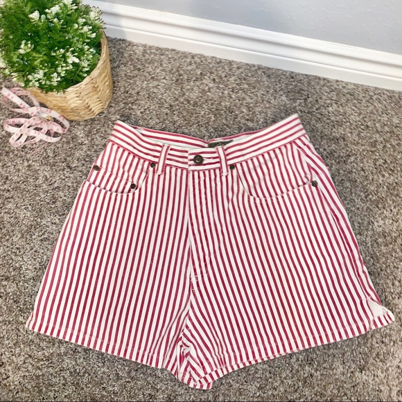 Express Pants - No 4 EXP Jeans Red Striped high rise jean shorts